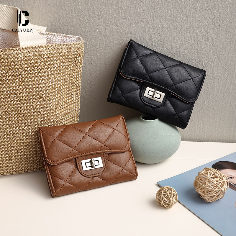 New Korean style diamond-shaped wallet for women, short clutch bag, versatile and large-capacity small change card case details Picture