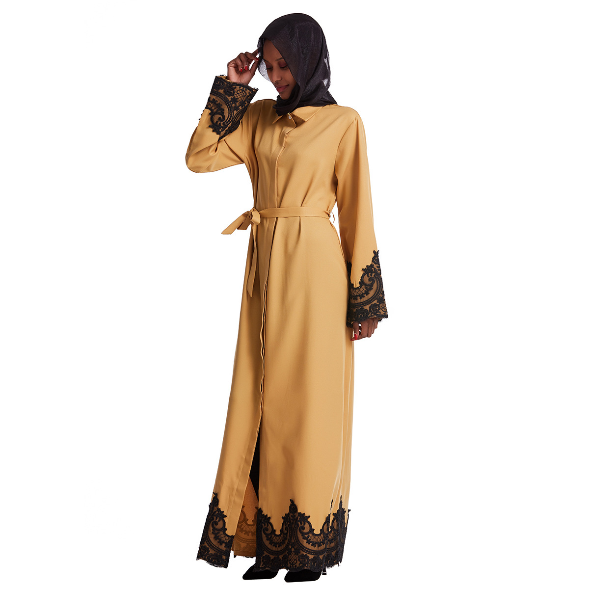 Cross-border best-selling Middle Eastern Muslim long-sleeved embroidered robes, women's Arab long cardigan, ethnic clothing, casual wear, abaya robes, women's hooded Muslim Item Picture