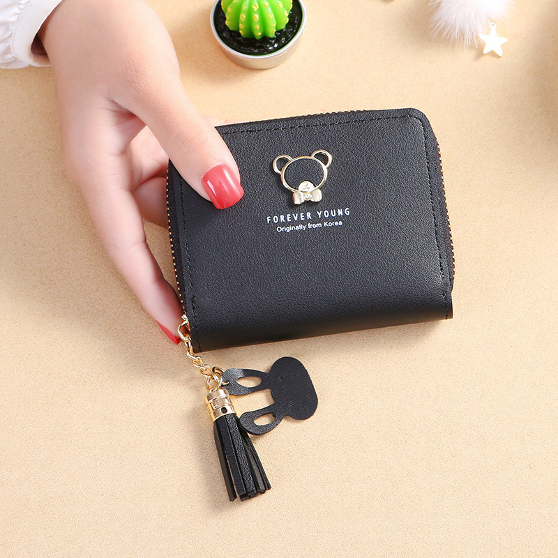 ins Mini Wallet Girls' Short Student style Korean cute Bear zipper 2021 New Women's coin Purse Mini bag details Picture