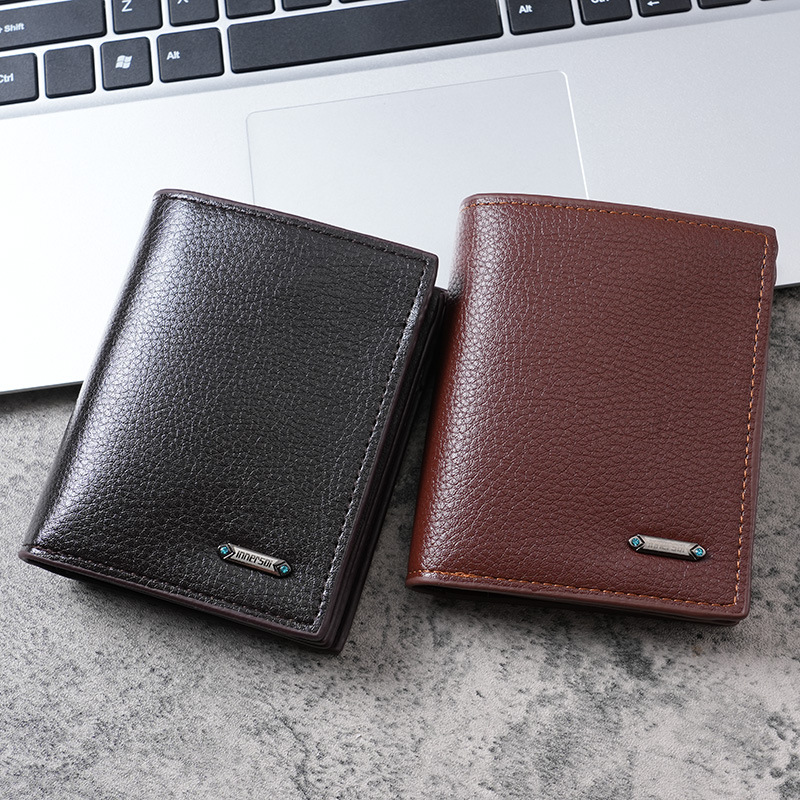 A large quantity of PU framed vertical men's wallets in stock, simple and casual men's coin purses, short men's wallets full figure