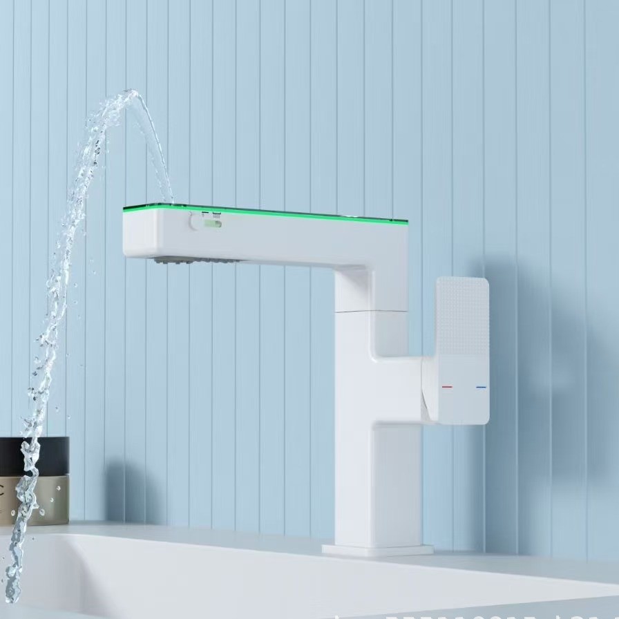 All-copper washbasin faucet in the bathroom, rotating cold and hot water washbasin, countertop basin, digital display mouthwash faucet in the bathroom Specification drawing