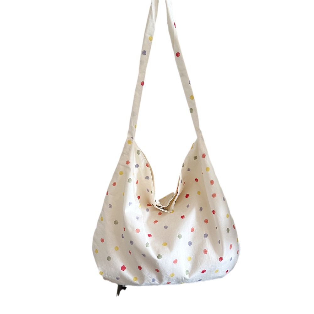 4665 New large-capacity bow print single-shoulder crossbody bag, women's canvas bag, floral student underarm bag Item Picture
