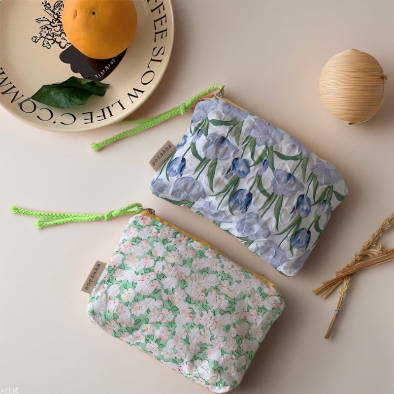33262 Flower hand-held colorful rope bag, simple Japanese-style portable storage bag, portable toiletry and makeup bag, small storage bag full figure