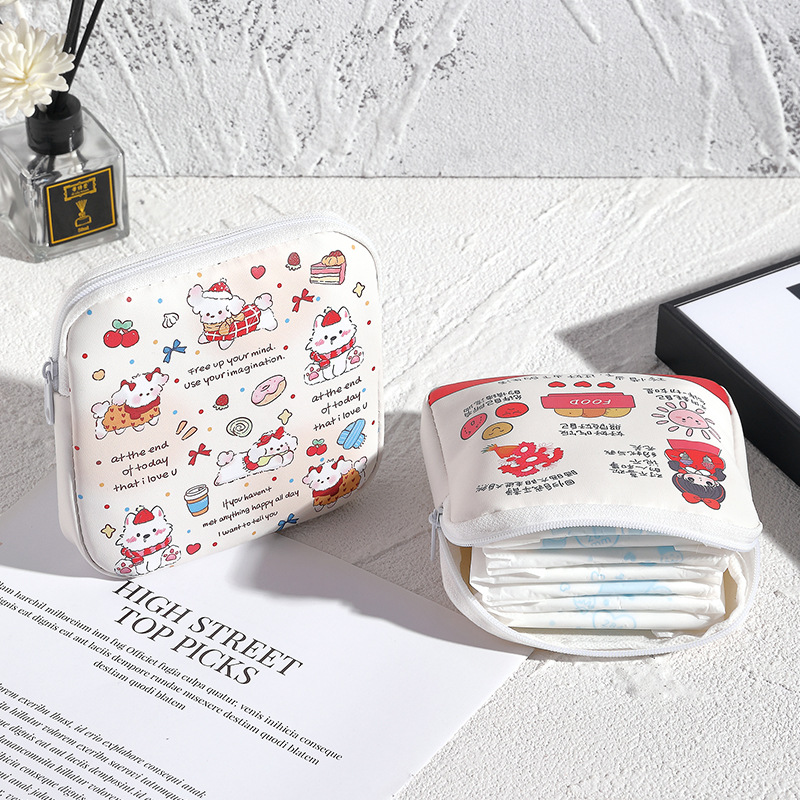 Cartoon data cable, lipstick storage, mini cosmetics, sanitary napkins, small bag, loose change, portable storage bag, cute Specification drawing