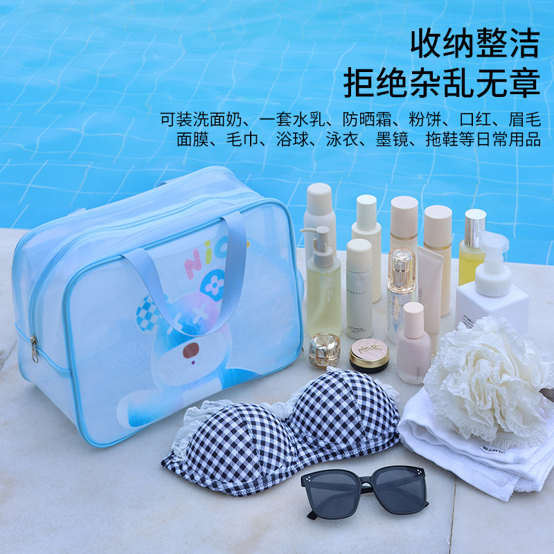 Large-capacity makeup bag, women's portable hand-held transparent cartoon beach bag, waterproof swimming bag, toiletry bag, storage bag Specification drawing