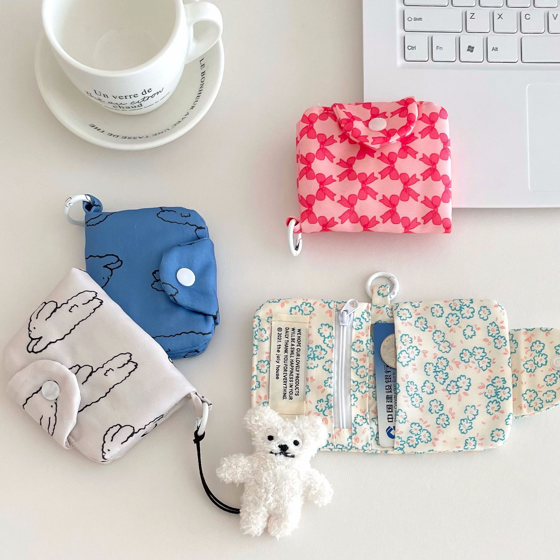 Korean ins bow coin purse, cute and girlish, portable and multi-functional storage card case, small bag pendant full figure