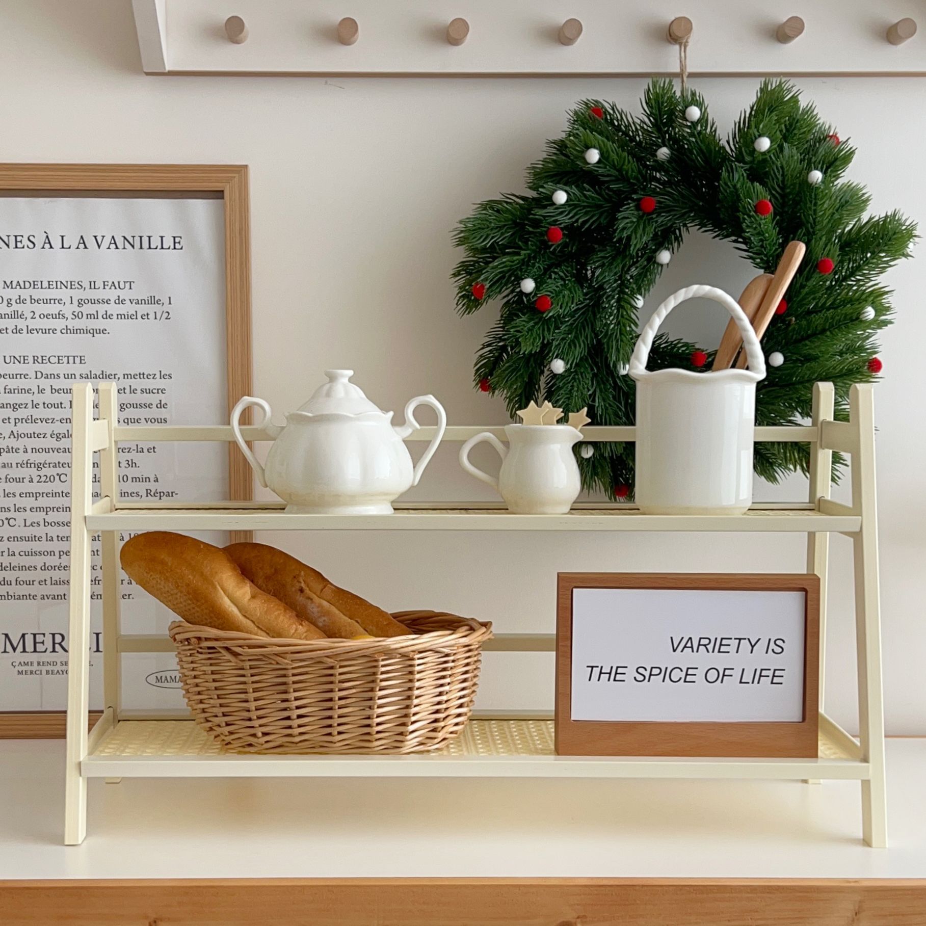 Cream-style rattan cup storage rack, multi-layer desktop miscellaneous storage rack, dormitory kitchen organizing rack details Picture
