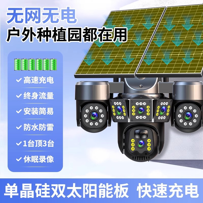 Five-screen solar camera monitor, 360-degree no blind spots, no data usage, no Internet required, high-definition night vision camera Specification drawing