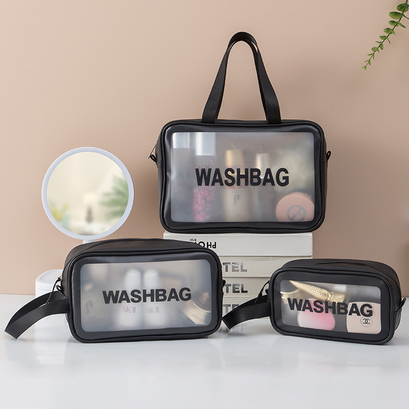 pu transparent three-piece makeup and toiletry bag, large-capacity pvc bath bag, semi-transparent matte portable storage bag for women full figure