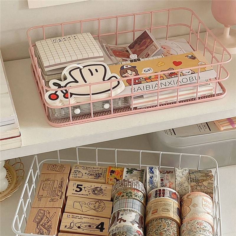 ins Nordic-style iron storage basket, office kitchen snack, cosmetics, sundries storage box, dormitory shelf Specification drawing