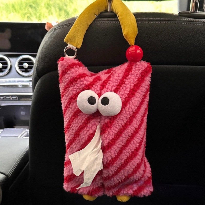 2024 New Cartoon Monster car tissue box, girlish plush tissue box, household tissue bag, hanging tissue box Specification drawing