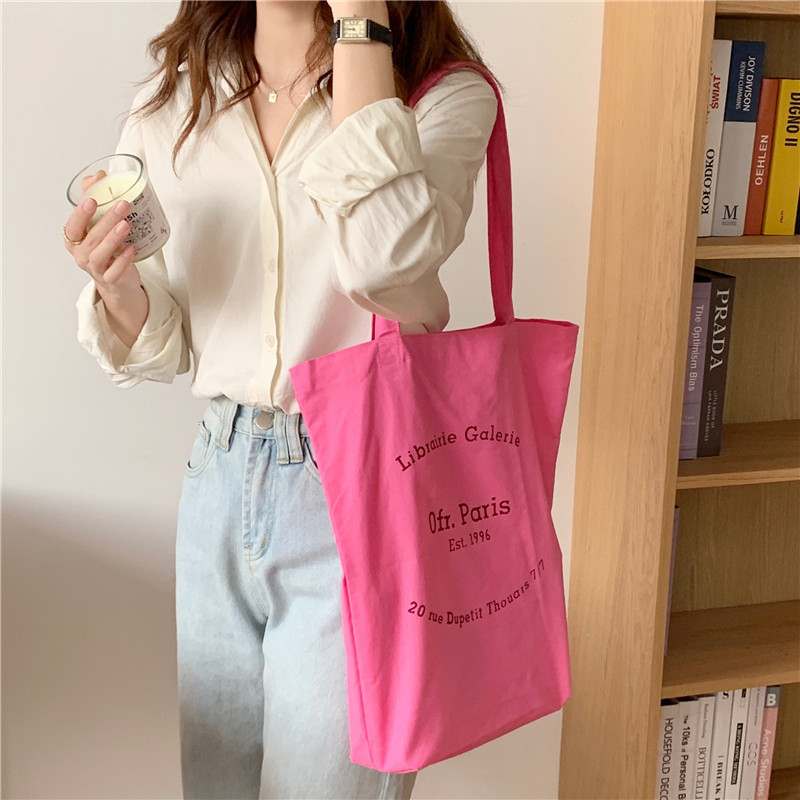 13231 Spring/Summer New Style female student canvas bag, single-shoulder rose pink letter printed casual fabric bag wholesale Application Scenario