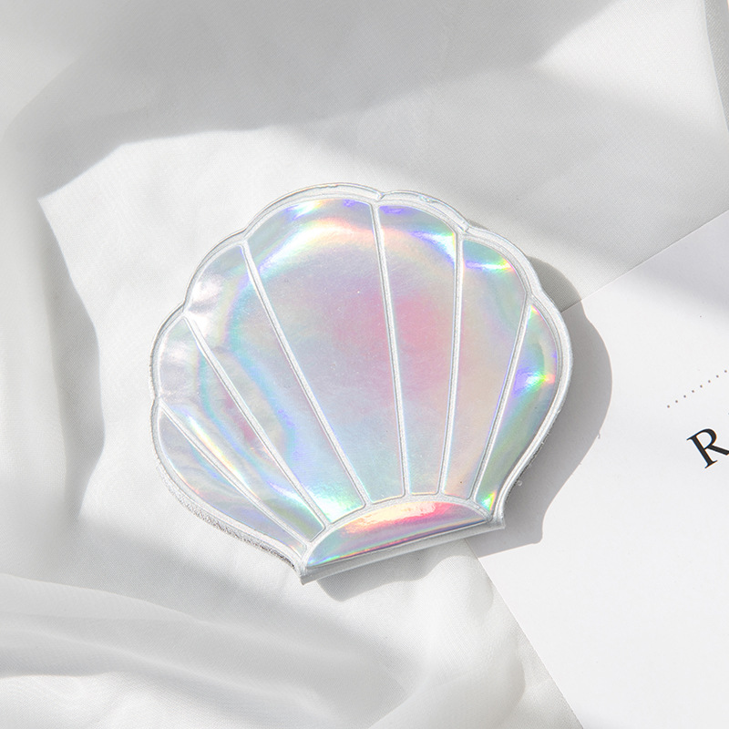 Dreamy laser color girl heart flash shell fairy small mirror Portable and portable, double-sided touch-up makeup mermaid girl Specification drawing