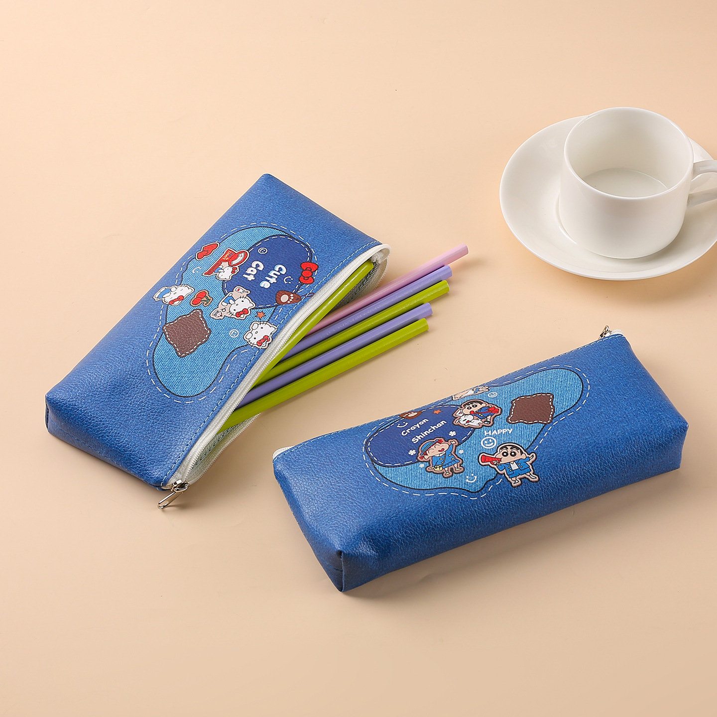 Korean-style creative cartoon square PU pen case, cute animal stationery bag, storage bag, student pencil case, LOGO printing full figure