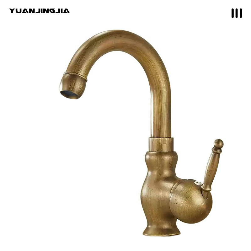 Retro carved thickened all-copper basin faucet, bathroom countertop basin, rotatable hot and cold water faucet Item Picture