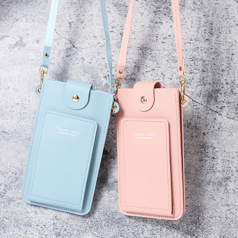 2022 New solid-color, fashionable and simple single-shoulder small bag, crossbody phone case, women's driver's license card case, wallet Specification drawing