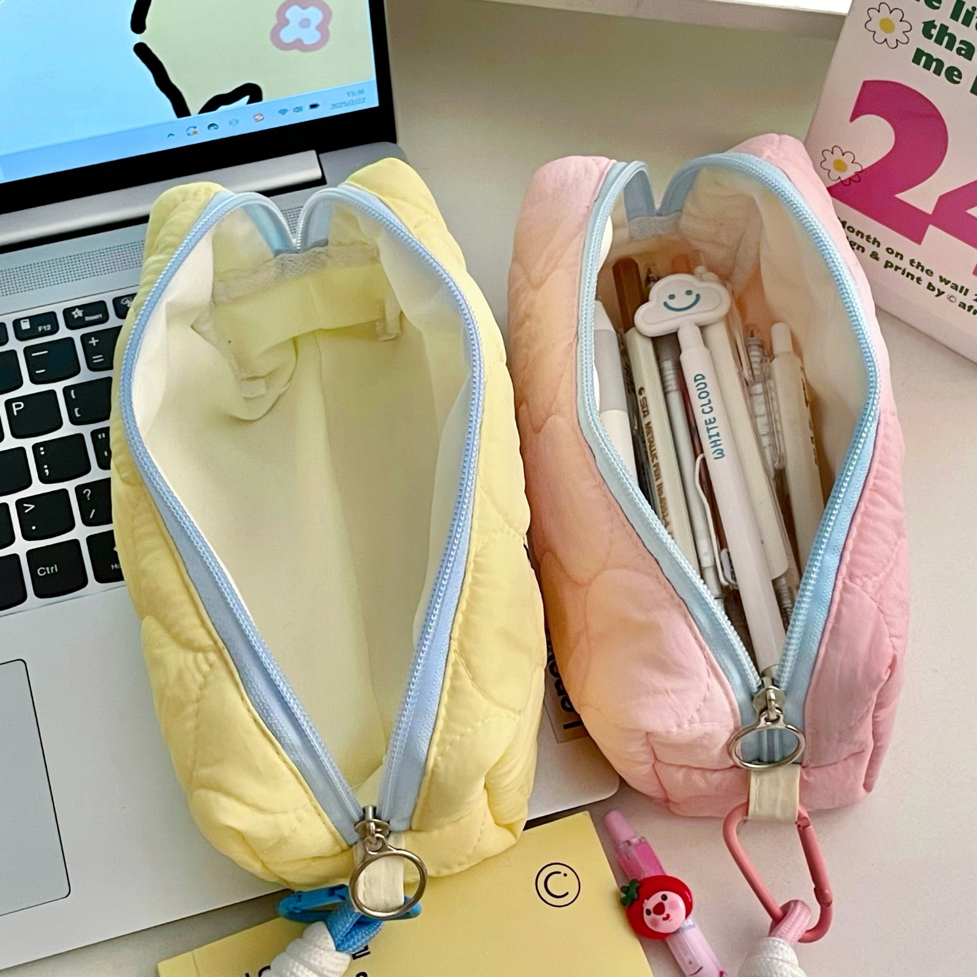 Cartoon line puppy pen case ins2025 New large-capacity stationery bag, student pen case, mobile phone storage bag Specification drawing