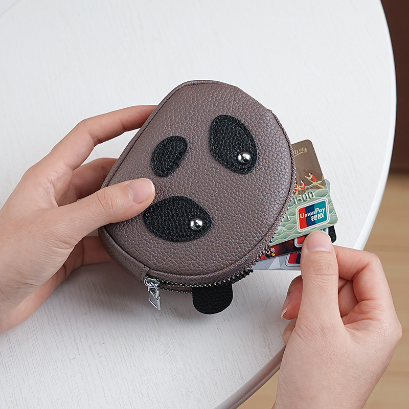 The new pu coin purse from Ailun is a fashionable, compact and creative panda double-zipper storage small bag and coin case details Picture