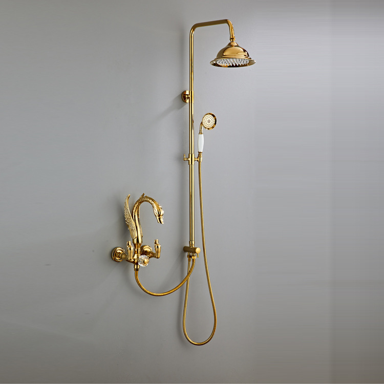 Cross-border supply of European-style swan hot and cold shower heads, rotatable bathtub faucets, lifting shower head sets for hotels details Picture