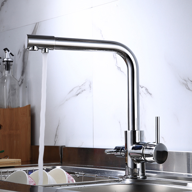 All-copper black spray-painted kitchen purified water faucet, sink, sink, rotatable double-handle double-hole faucet details Picture