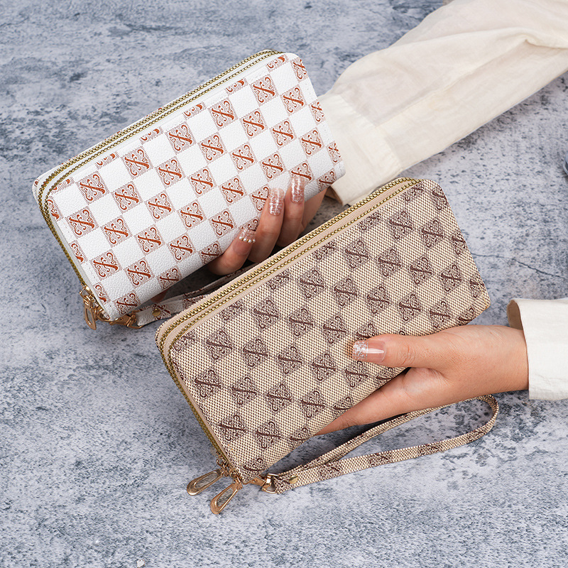 Women's long, large-capacity coin purse, double-zipper women's clutch, multi-functional mobile phone bag, loose change bag for women Specification drawing