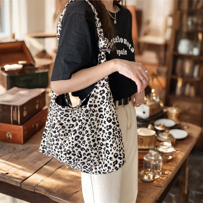1482 chic leopard print buckle crossbody bag, large-capacity single-shoulder shopping bag, student canvas bag for girls wholesale full figure