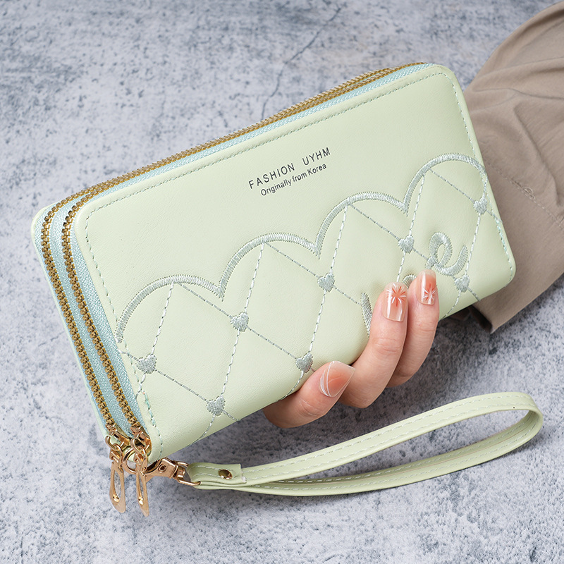 Embroidered thread wallet, new fashionable women's mobile phone bag, women's long wallet, zipper bag, hand-held bag, women's wallet, hand-grabbed bag Specification drawing