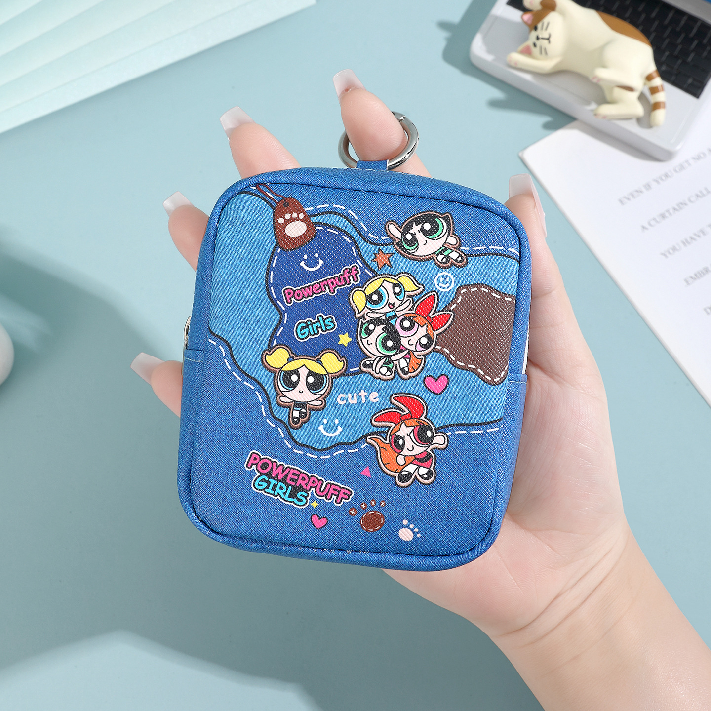 Korean version of ins girl heart waterproof leather coin purse, student portable mini key case, cartoon cute coin case Specification drawing