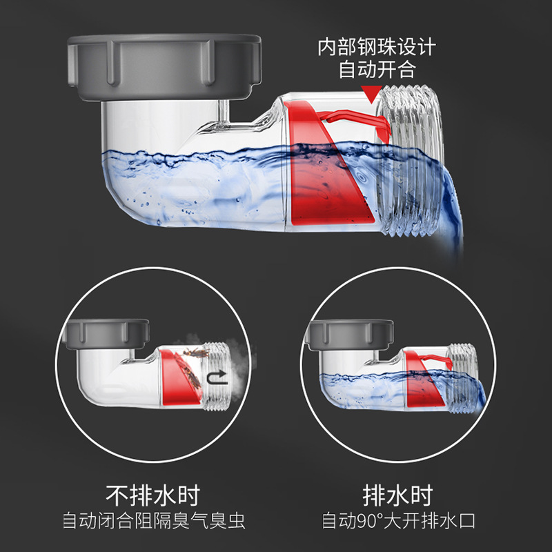 Factory wholesale kitchen sink drain pipe fittings, pipe fittings, sink space-saving, anti-odor drain sets Specification drawing