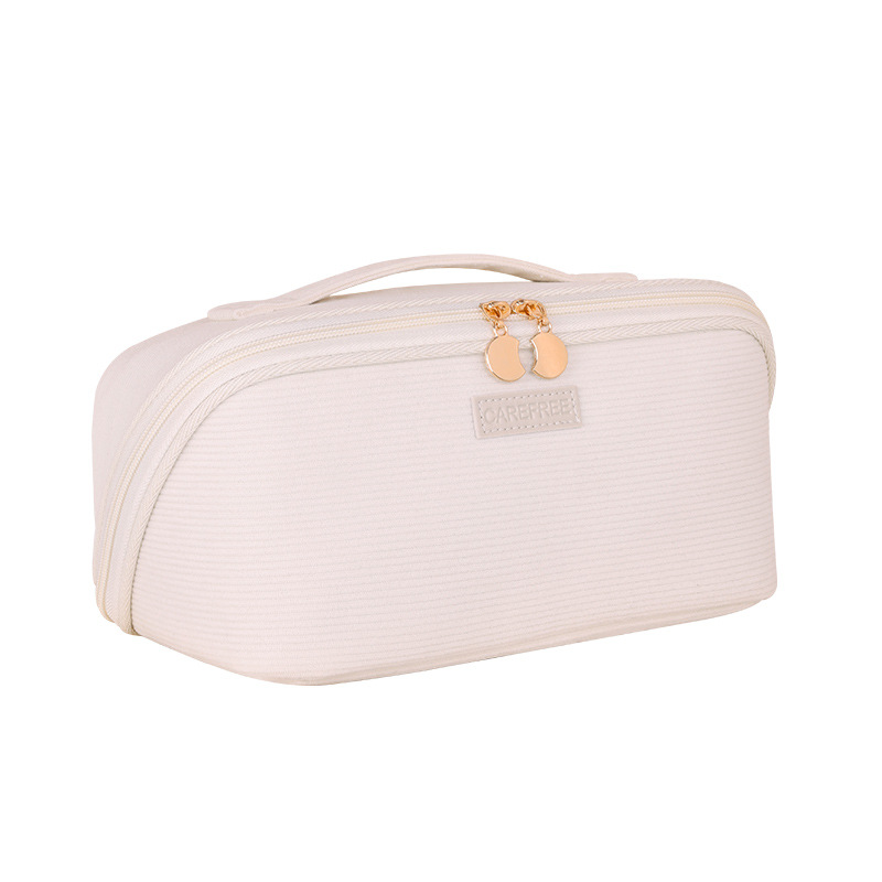 New cross-border corduroy open makeup bag with large opening and multi-functional compartments for storage, travel portable toiletry bag Item Picture