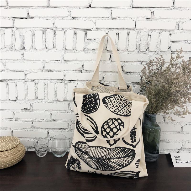 E53 New leaf print thick canvas bag, simple single-shoulder bag, large capacity Korean version hand-held women's bag Item Picture