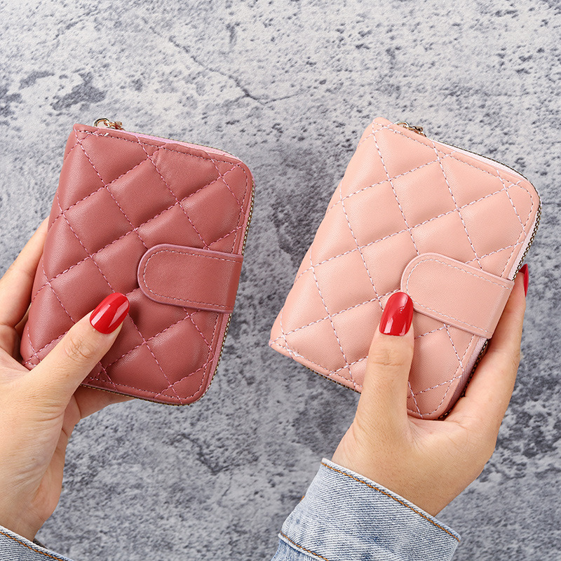 ins' new diamond-patterned European and American fashion women's small wallet, short student Korean-style coin purse, women's card bag wallet Specification drawing
