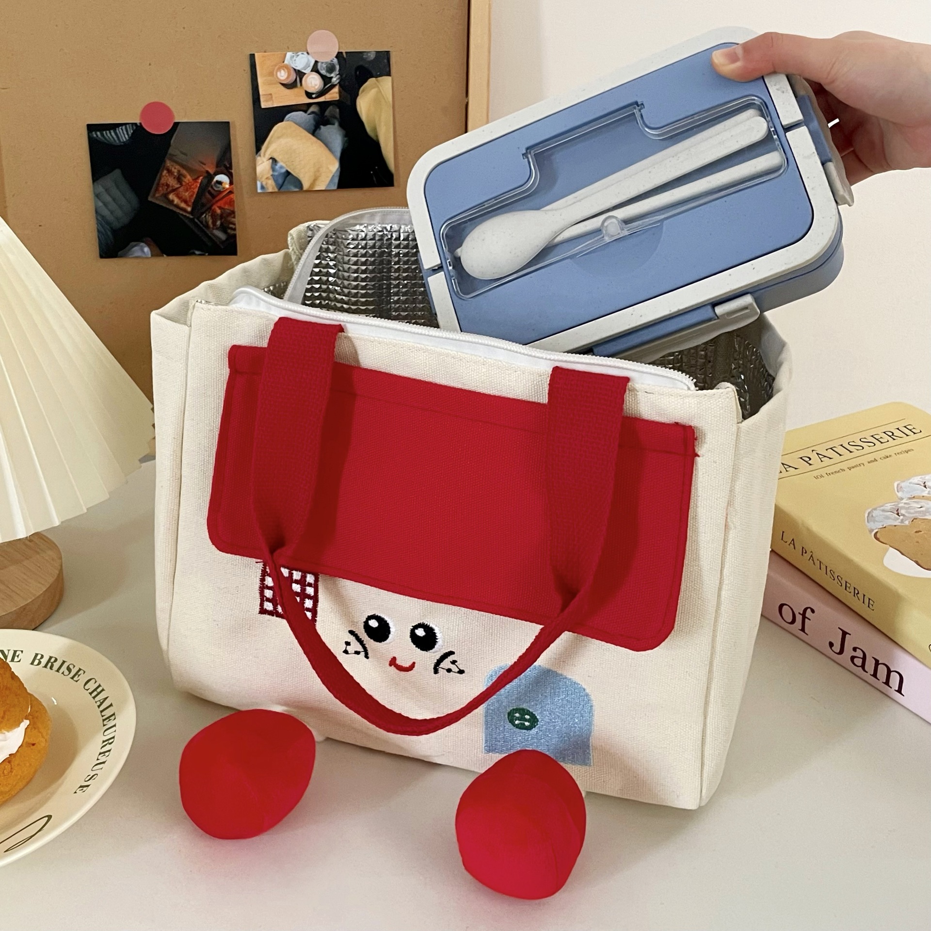 Cartoon little house lunch box bag, student and office worker lunch box bag, thickened aluminum foil insulated bag, lunch box bag for girls Specification drawing