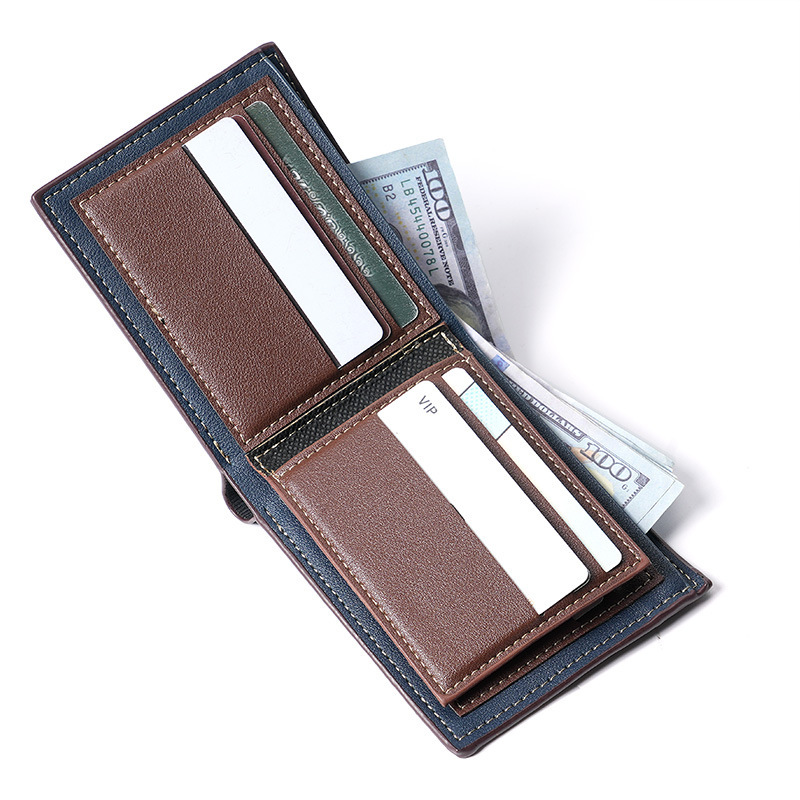 A new type of business men's wallet in stock for foreign trade, a fashionable and trendy men's short, multi-slot zipper coin purse details Picture
