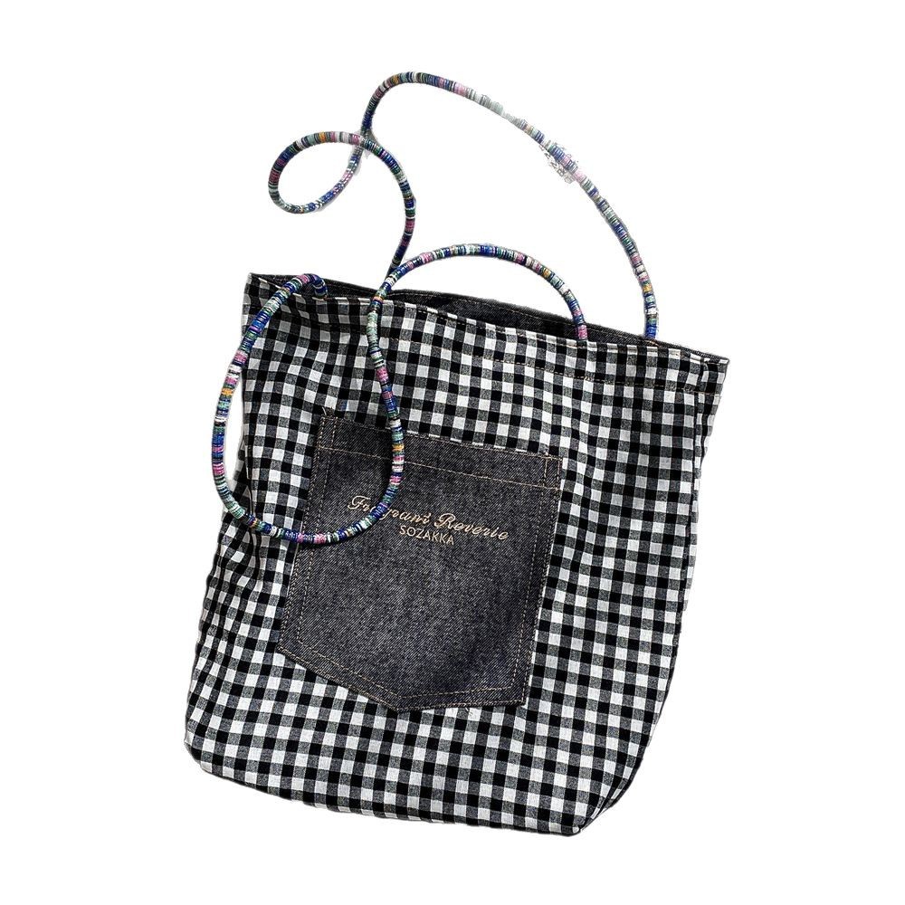 53132 Retro double-sided denim canvas bag for women, a new Korean versatile large-capacity single-shoulder fabric bag for commuting Item Picture