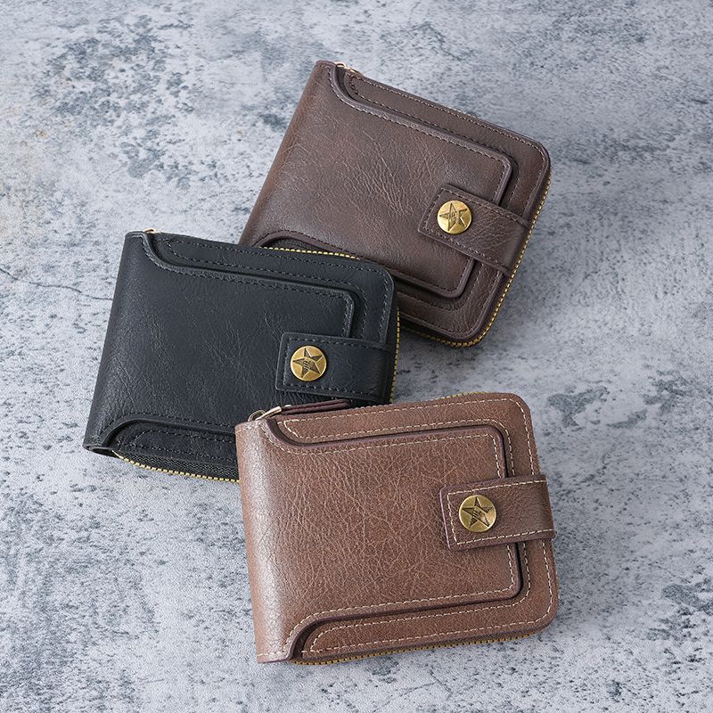 Cross-border new product 2024 vintage men's short wallet, horizontal zipper multi-functional card case, 30% off buckle coin purse full figure