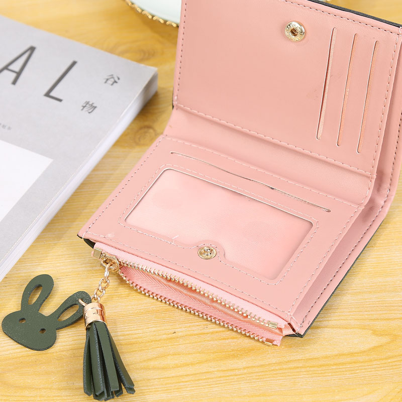 Korean version 2019 new PU short three-color contrasting leather coin purse wallet women Specification drawing