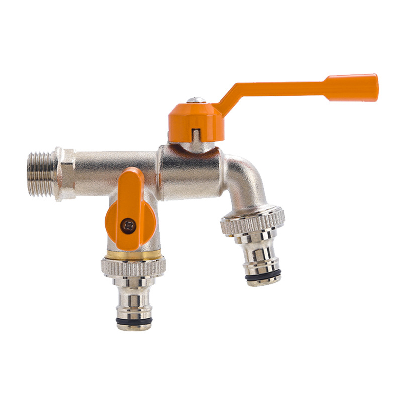 Cross-border exclusive faucet wholesale, brass, garden, outdoor, balcony, mop, sink, one in and two out, household double-hole faucet Item Picture