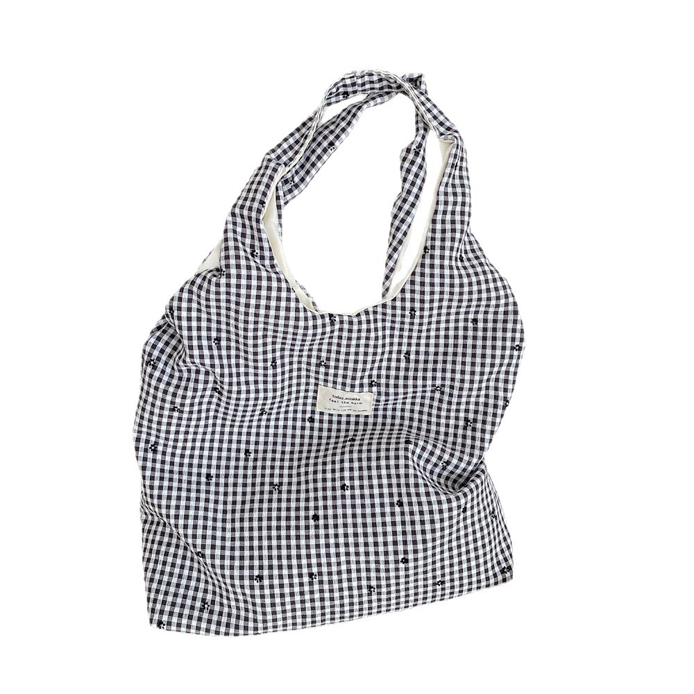 5671 Summer ins New laid-back and sweet checkered heart single-shoulder shopping bag Casual commuting canvas vest bag Item Picture