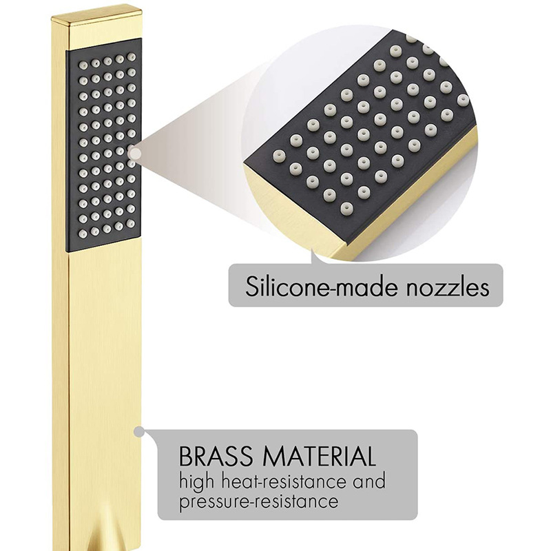 Wholesale brushed gold stainless steel concealed wall-mounted shower head set, copper embedded box, square gold faucet Specification drawing