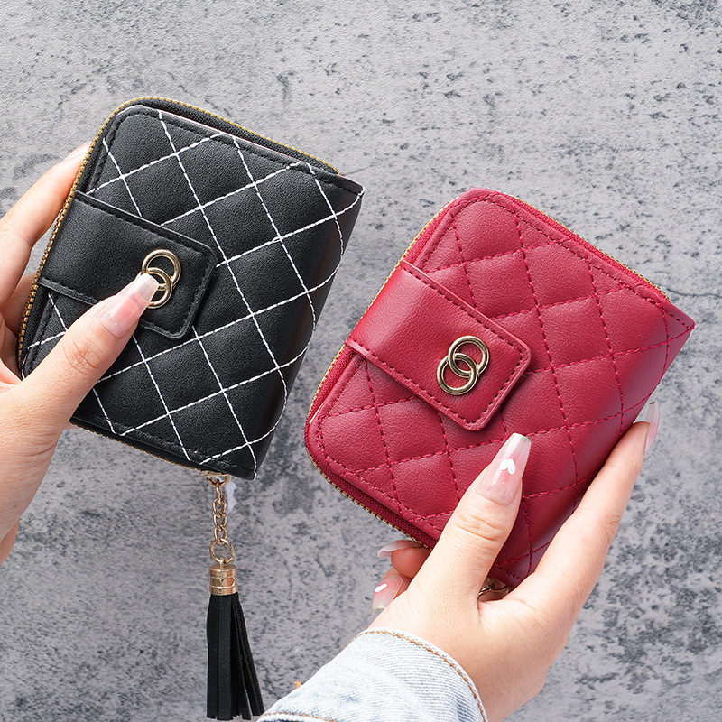 New short women's wallet, women's zipper wallet, Korean version large capacity tassel women's bag manufacturer wholesale, one-piece consignment full figure