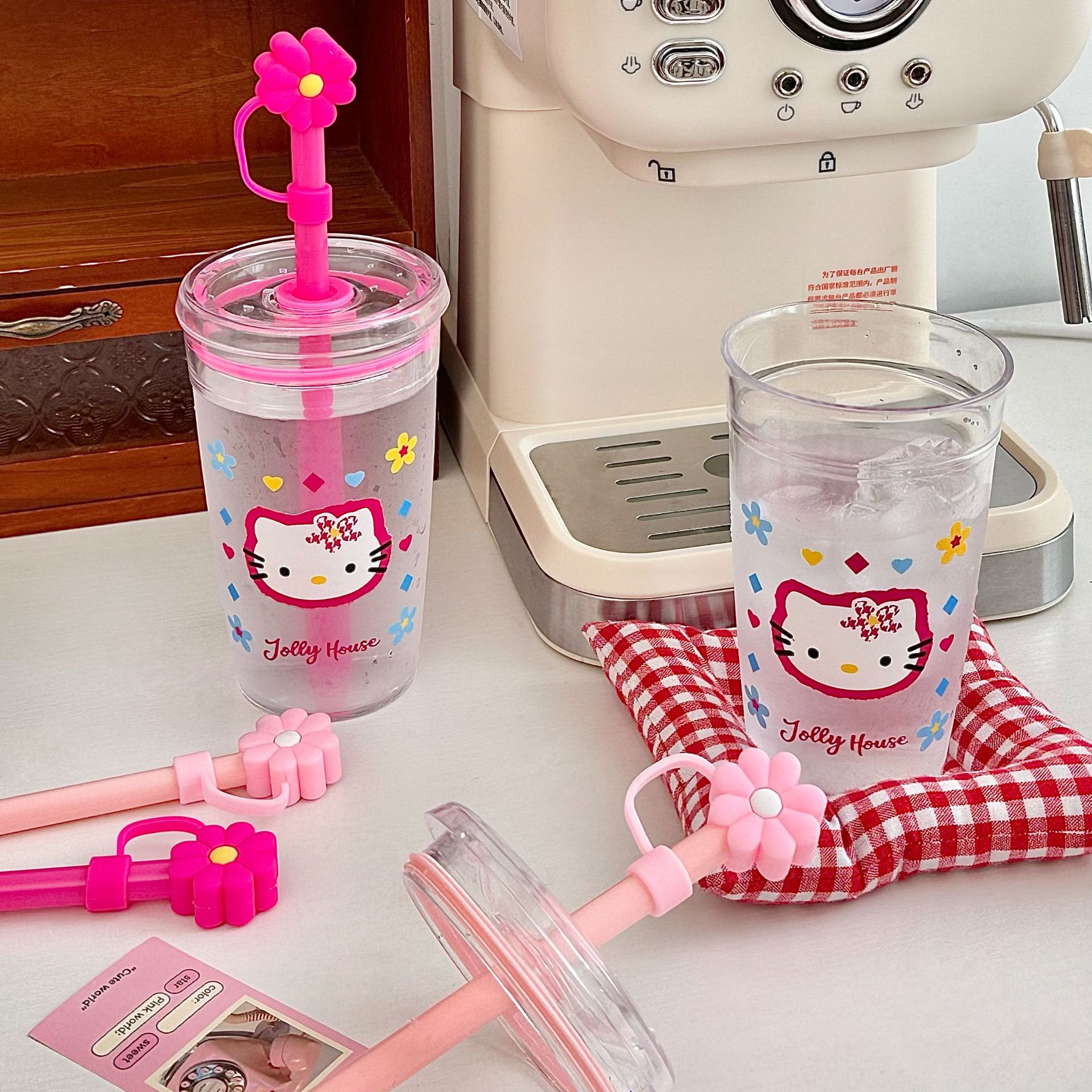 Cartoon cute cat straw cup, high appearance level portable water cup with lid, juice cup, milk cup, coffee cup, cold drink cup details Picture