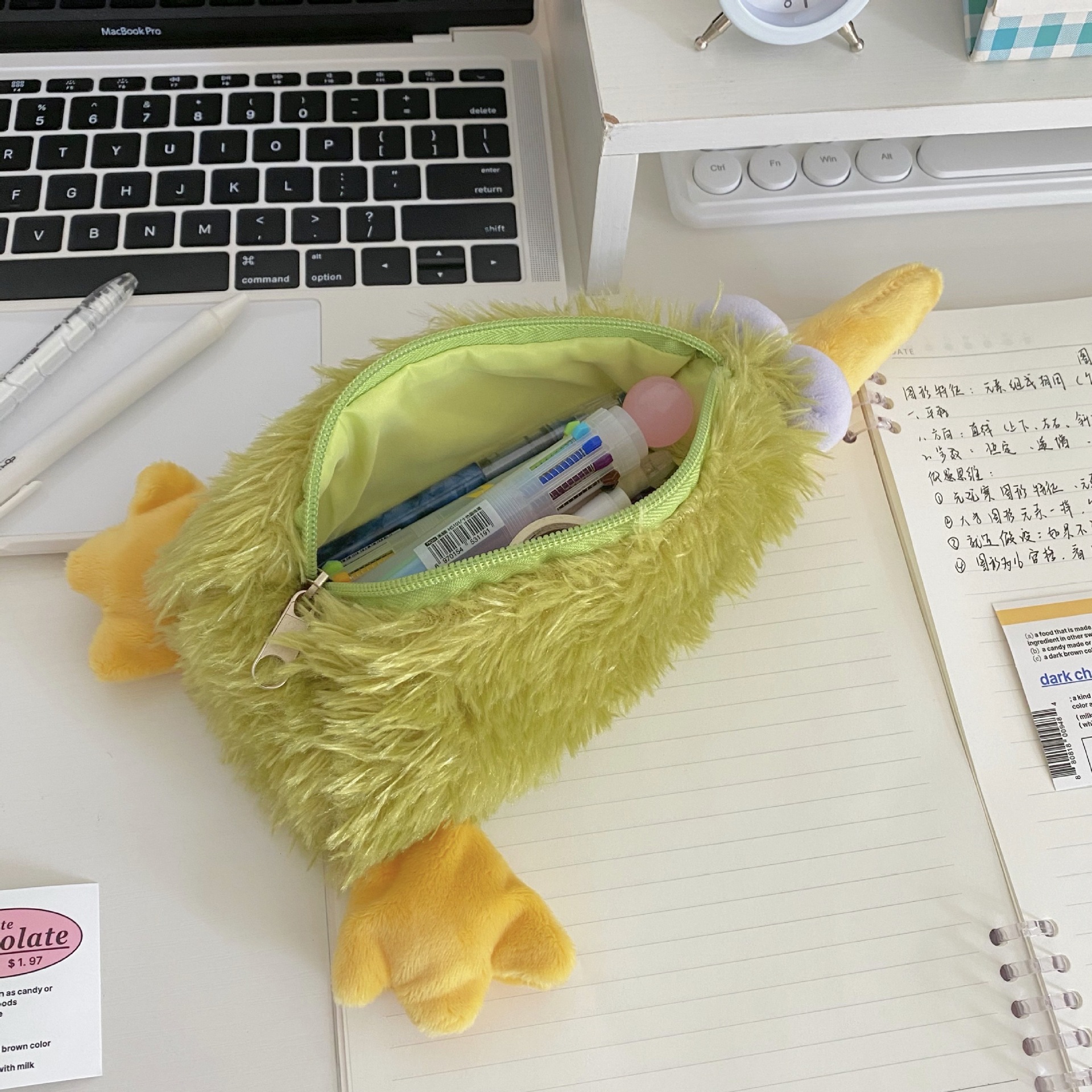 Xiaohongshu's same style ~ Kiwi Bird pencil case, high appearance level, junior high school girls' stationery box, cute large capacity pencil case for girls Specification drawing