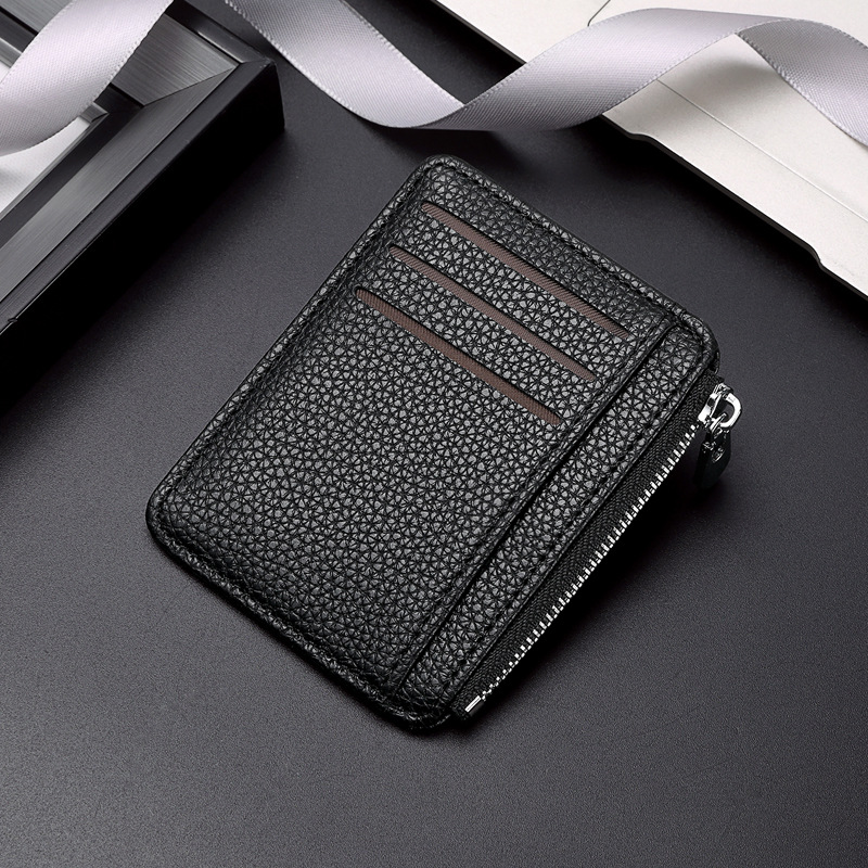 New lychee patterned PU card case, a bestseller for foreign trade. Direct sales from the manufacturer of driver's license card holders with multi-functional zippers and anti-theft brushes full figure