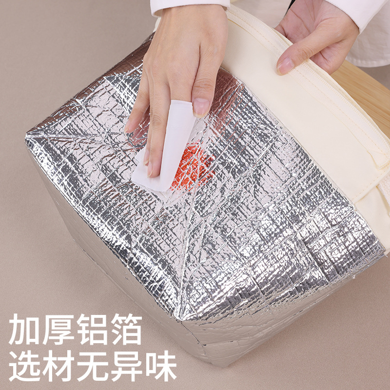 Simple zipper lunch box bag, handbag, thickened aluminum foil, office and student bento bag, lunch bag, insulated packaging, rice bag Application Scenario
