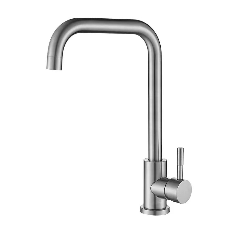 304 stainless steel kitchen sink faucet, cold and hot kitchen sink large curved faucet, stainless steel 7-shaped curved faucet Item Picture