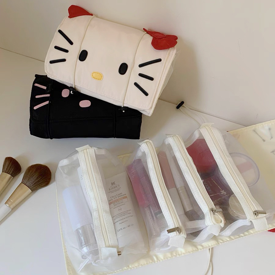 Cute cat makeup bag 2024 New portable large-capacity detachable storage bag, business trip and travel toiletry bag for women Specification drawing