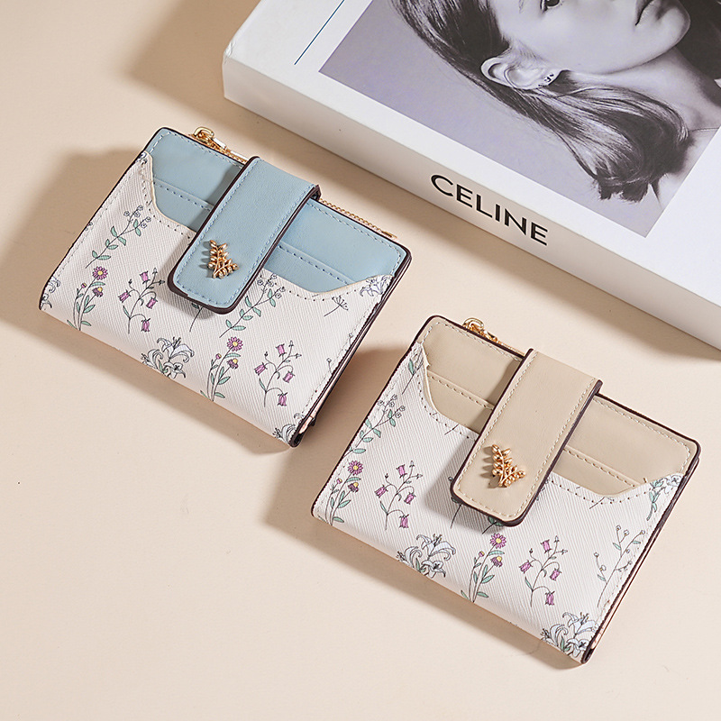 New cross-border coin purse with multiple slots, high-end women's style, spring and summer versatile pu flower and plant girl card bag wholesale details Picture