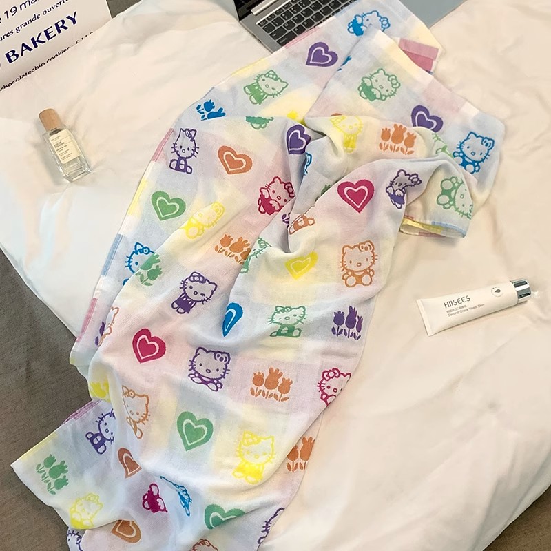 Cartoon cat all-cotton bath towel 2025 new style Baby wrap towel Gauze cotton household large bath towel Bath Absorbent towel Specification drawing