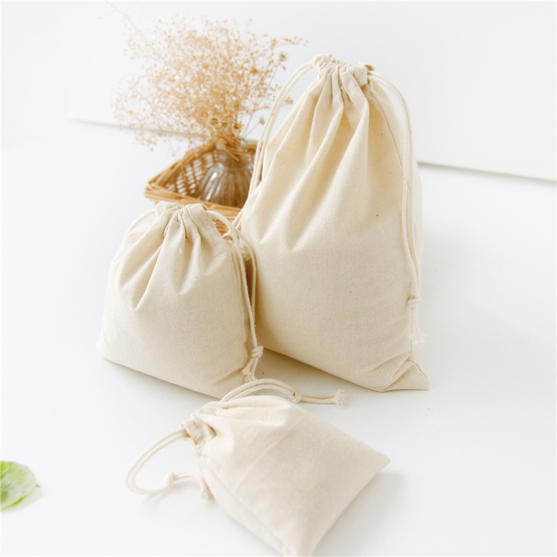 N185 wholesale cotton and linen fabric bag, solid color drawstring opening storage bag, diy drawstring bag, portable home pocket details Picture
